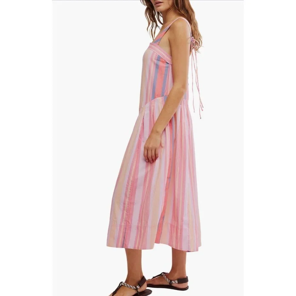 Free People Primavera Stripe Midi Dress Multicolor Size L Casual Travel Cotton - Picture 3 of 6